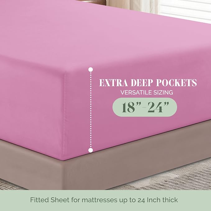 Elegant Comfort Luxurious 1500 Premium Hotel Quality Microfiber 4-Piece Sheet Set, 18-24 Inches Deep - Extra Deep Pocket Sheets - Ultra Soft 4PC Deep Pocket Sheets, Full, Light Pink