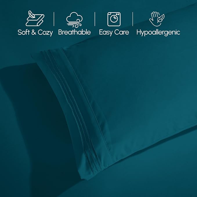 Elegant Comfort Luxurious 1500 Premium Hotel Quality Microfiber 4-Piece Sheet Set, 18-24 Inches Deep - Extra Deep Pocket Sheets - Ultra Soft 4PC Deep Pocket Sheets, King, Marine Teal