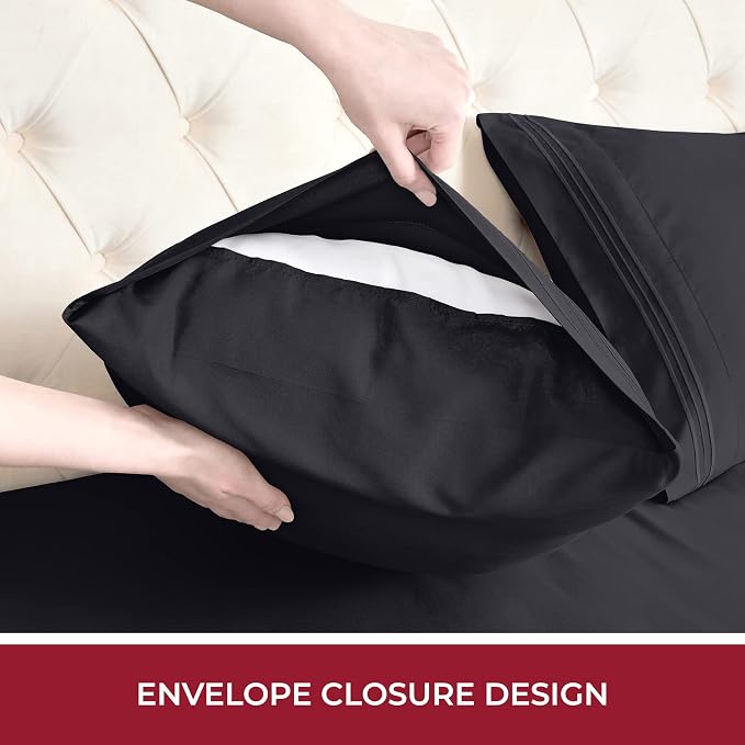 Mellanni Iconic 4-Piece, Ultra Soft Sheet Set (RV/Short Queen, Black) | 10M+ Sleepers. Lab-tested: Sleeps Cool, Stays Bright, Strong, Smooth. Good Housekeeping Best Bedding, 7 yrs running.