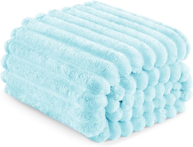 Exclusivo Mezcla Striped Fleece Throw Blanket for Couch, Sofa, Bed, 50"x60" | Soft Breathable Cozy Bed Blankets, Lightweight Plush Fluffy Fuzzy Jacquard Decorative Blankets