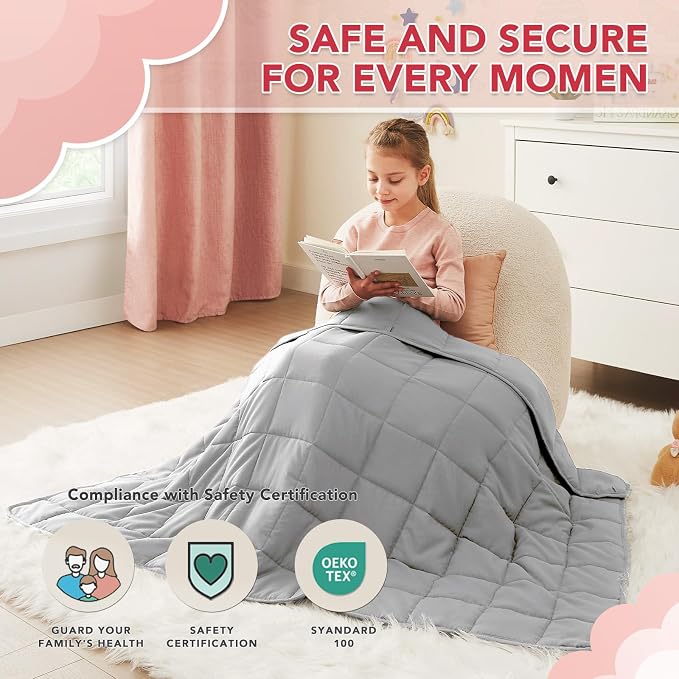 CuteKing Weighted Blanket - Weighted Blanket with Premium Glass Beads - Breathable Heavy Blanket for Comfort Sleep - Thick Blanket All Season (10lbs, 48"x72", Light Grey)