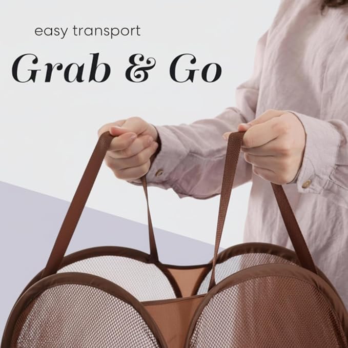 Handy Laundry Collapsible Mesh Pop Up Laundry Hamper with Side Pocket | Collapsible Mesh Pop Up Hamper, Wide Opening, Side Pocket, Breathable, Sturdy, Foldable, Space-Saving for Clothes Storage