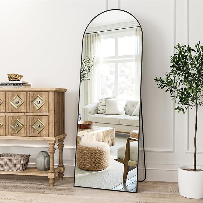 Dewfig Arched Full Length Mirror, 58"X18" Large Full Body Mirror, Black | Aluminum Alloy Frame Floor Mirror, HD Shatterproof Tempered Glass, Lean/Stand/Wall for Living Room,Bedroom, Dressing Room