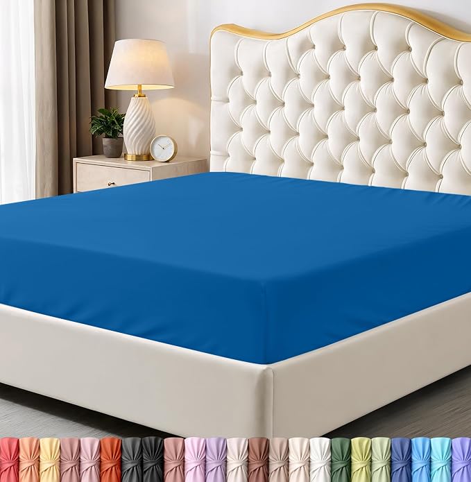 Queen Fitted Sheet, Ultra Soft Fits Up to 16 Inch Deep Pocket, Dusk Blue | Hotel Comfort, Cooling & Breathable Cotton like Polyester, Easy Fit, Wrinkle & Fade Resistant, Snug Fit, Easy Care, Oeko-Tex