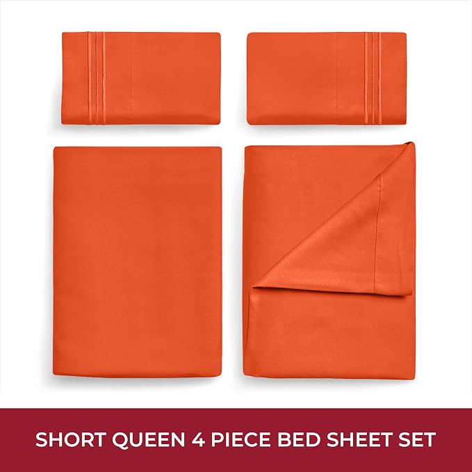 Mellanni Iconic 4-PC, Ultra Soft Sheet Set (RV/Short Queen, Poppy Orange) | 10M+ Sleepers. Lab-tested: Sleeps Cool, Stays Bright, Strong, Smooth. Good Housekeeping Best Bedding, 7 yrs running.
