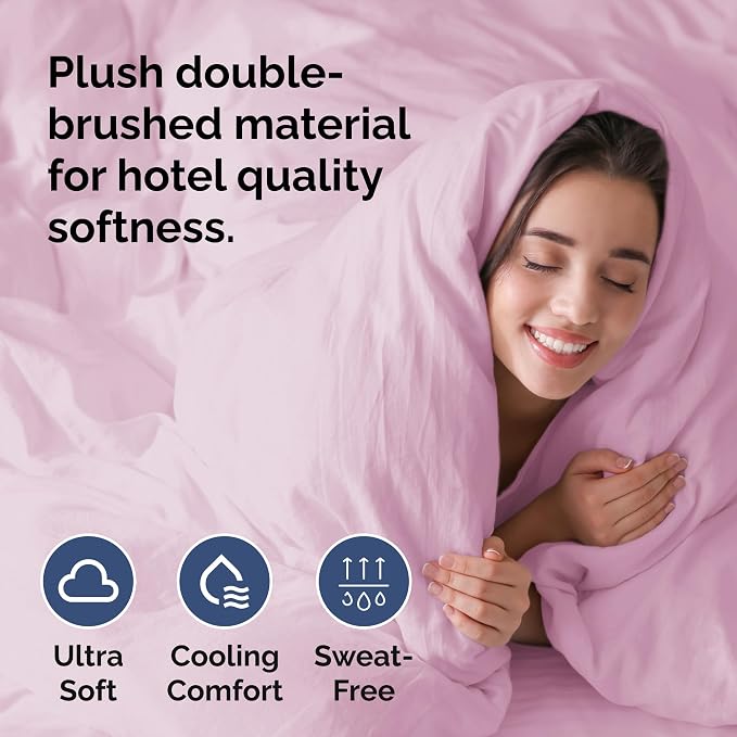 Duvet Cover King Size - Soft 3 Piece with Zipper Closure - Light Pink | Extra Soft, Breathable, King Duvet Cover 104" x 90" with 2 Pillow Shams, Zipper Closures & Ties, Women, Men, Kids & Teens