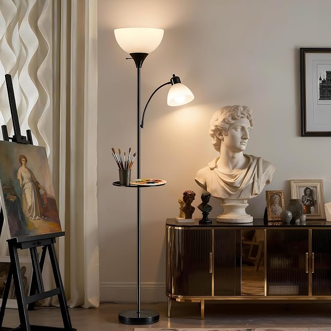 72" Floor Lamp with Table, Adjustable Reading Lights,Torchiere Floor Lamps | Modern for Living Room, Bedroom, Office,Black【Bulb not included】