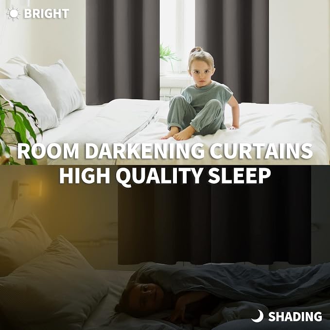 BGment Grey Blackout Curtains for Bedroom 63 Inch Long - 2 Panels | Grommet Top, Black Out, Room Darkening, Sunblock, Thermal Insulated, Window Drapes for Kids Boys Room, 38x63 Inch
