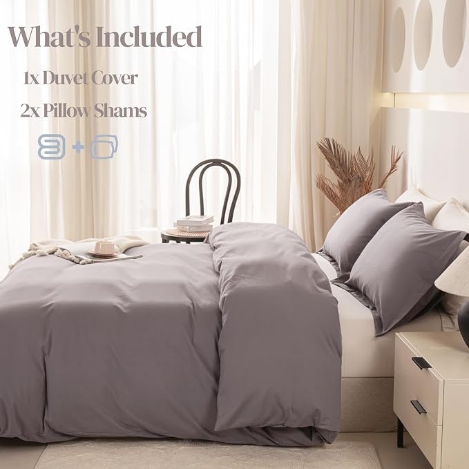 OAITE Duvet Cover Set 100% Washed Cotton Solid 3pcs | Soft,Durable,Long-staple Cotton,Hidden Zipper with 8 Interior Corner Ties,2 Pillowcases,68"X90"