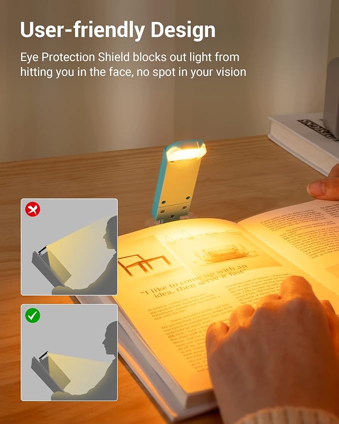 DEWENWILS USB Rechargeable Book Light, LED Clip on Book Reading Light Blue | Amber Glow, Blue Light Blocking, Brightness Adjustable, Flexible Lighting Angle, Portable Bookmark Light for Kids, Bookworms