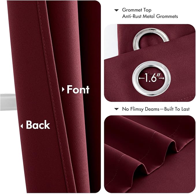 MIULEE Christmas Blackout Curtains for Bedroom 2 Panel 40"x36" Burgundy Red | Thermal Insulated, Living Room Darkening Grommet Drapes, Noise Reducing, Light Blocking Window Treatments