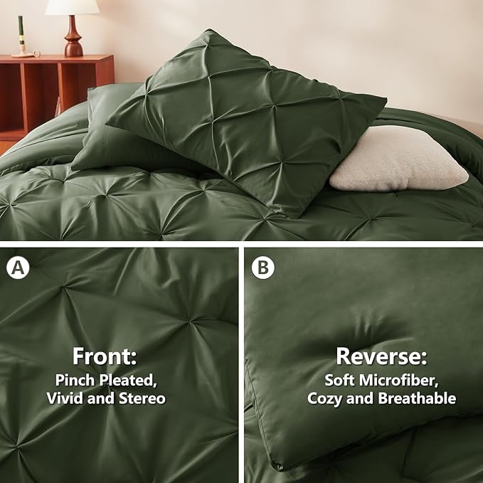 King Size Comforter Set Olive Green, 7 Pieces Bed in a Bag | OEKO-TEX 100 Certified, 240GSM All Season, Bedroom, Guest Room, Down-Alternative Comforter, Sheets, Pillowcases & Shams
