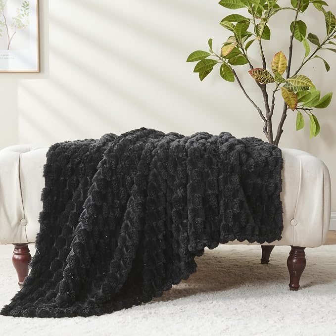NEWCOSPLAY Fleece Clouds Cozy Queen Blanket for Couch, Black, 90"x90" | Premium Silky Flannel Blanket, Soft Lightweight Fluffy Throw Blanket for Bed Sofa Decor, Gift for All Season Use