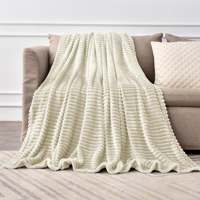 BEDELITE 3D Ribbed Jacquard Beige Blankets Queen Size for Bed, 90x90 Inch | Soft Warm Decorative Fluffy Blanket, Cozy Fuzzy Lightweight Plush Fleece Throw Blankets for Bed, Room Decor, Gift for Women