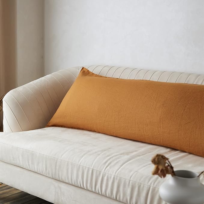 Simple&Opulence Body Pillow Cover 20" x 54",100% Pure Linen, Ultra Soft and Breathable, Body Pillowcase with Envelope Closure for Adults(Rust)