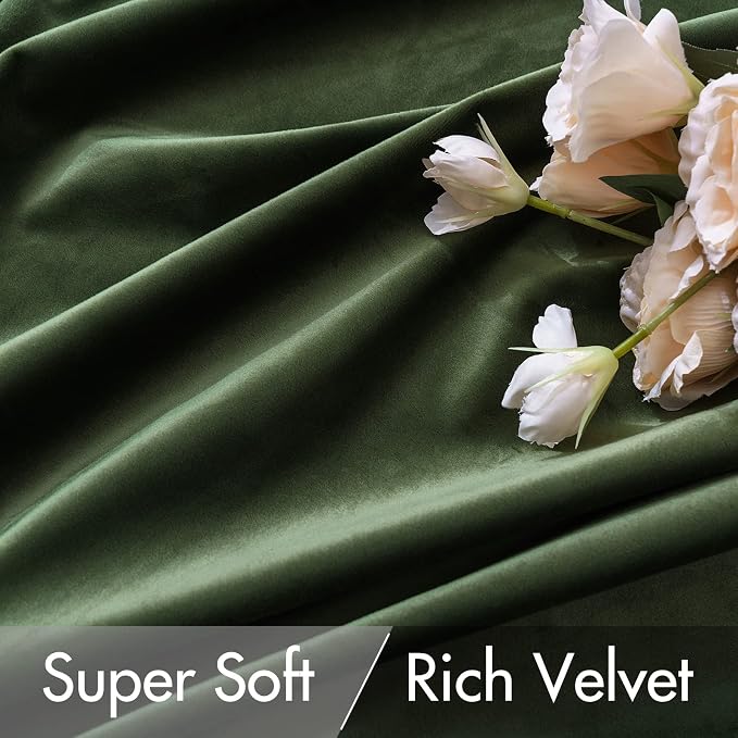 MIULEE Velvet Curtains 52x92 inches 2 Panels Olive Green Blackout Curtains | Luxury, Bedroom Living Room, Thermal Insulated, Super Soft Window Drapes, Rod Pocket & Back Tab