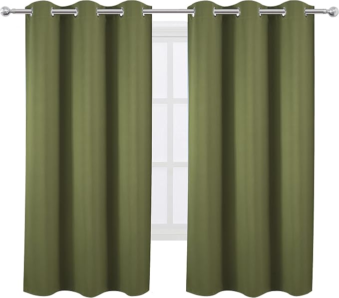 Olive Green Thermal Blackout Curtains/38 x 63 Inch/Set of 2 Panels Room Darkening Curtains for Bedroom