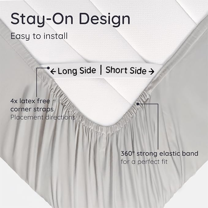 Bambaw Twin XL Fitted Sheet with Corner Straps – 100% Viscose Derived from Bamboo Fitted Sheet Twin XL Only, Cooling, Soft & Breathable, Deep Pocket Fits Up to 15" Mattresses (Moonlight Gray)