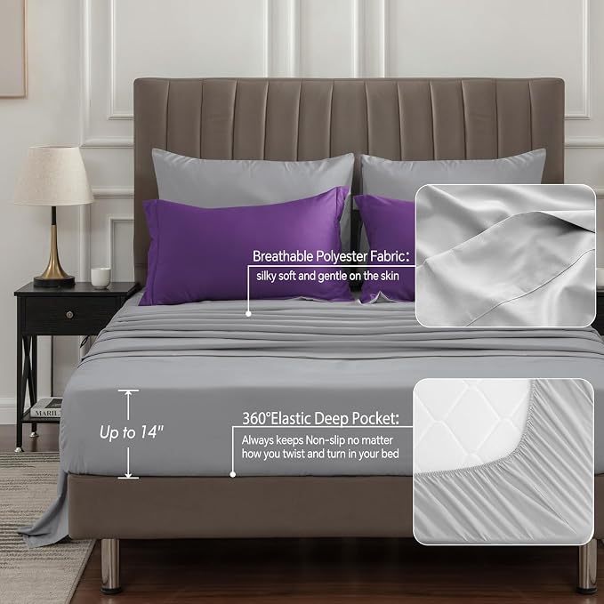 BEDELITE Twin XL Comforter Set 5 Pieces, Reversible Purple Bed in A Bag | Soft All Season Down-Alternative Comforter, Sheets, Pillowcases & Shams, OEKO-TEX Certified Bedding for Drom Room, College