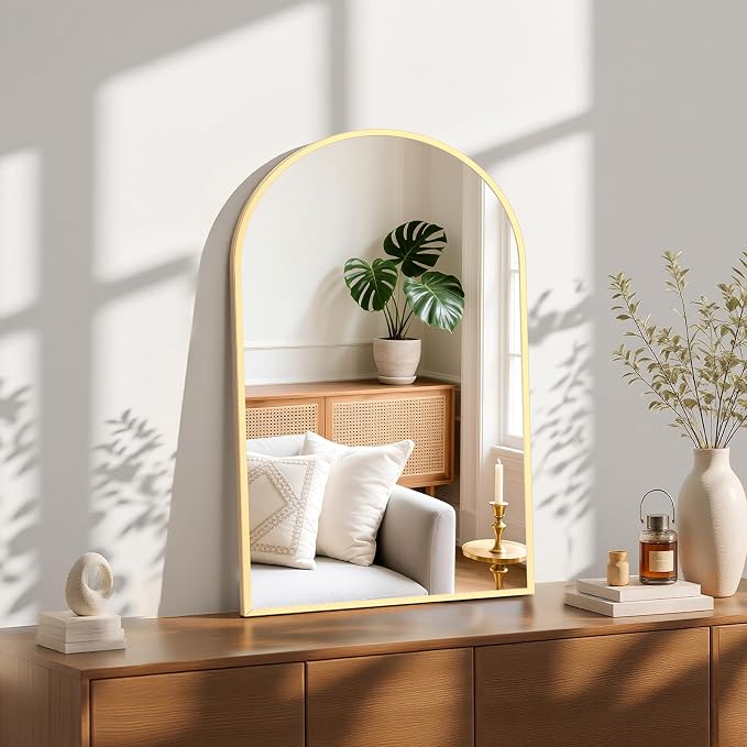 Sweetcrispy 20"x30" Arched Gold Bathroom Mirrors for Wall | Bathroom Mirrors for over sink, Metal Framed with HD Shatter-Proof Glass for Entryway, Living Room, Bedroom