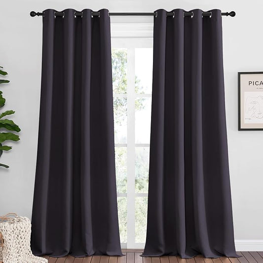 NICETOWN Blackout Curtains for Living Room 2 PCs 55" x 120" Greyish Purple | Thermal Insulated Long Drapes Panels 120 inches Length for Large Window