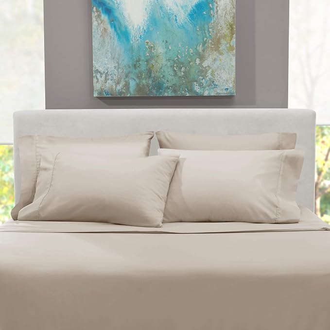 Hearth & Harbor Bed Sheets, Luxury Soft 6 Piece Bed Sheet Set Extra Deep Pocket Fitted Sheets Fits Mattress up to 21", Double Brushed Bedding Sheets & Pillowcases, Split King Natrual Linen