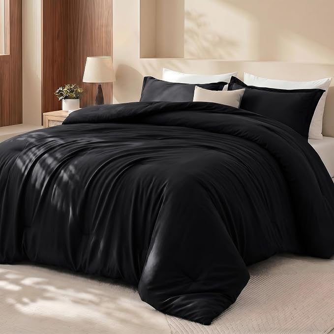 Utopia Bedding 3 Pc Queen Comforter Set, All Season Bedding, Black | Bedding Set Includes Comforter (88x88) Inches, 2 Shams (20x26) Inches. Soft Microfiber Down Alternative, Machine Washable.