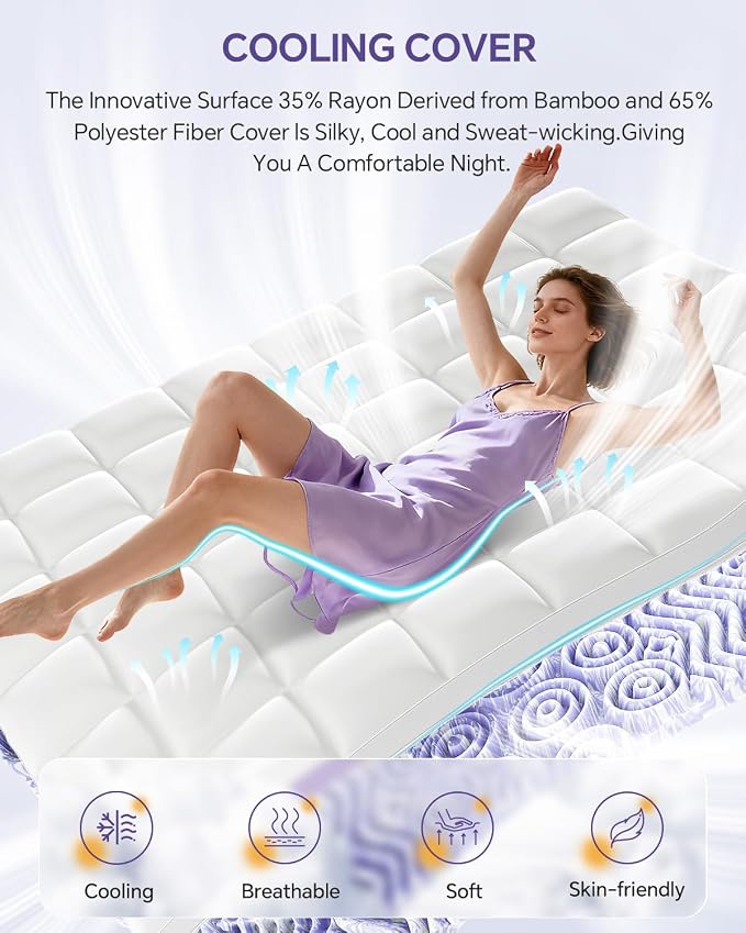 Dual Layer 5 Inch Memory Foam Mattress Topper Full | 3 Inch Pillow Top Mattress Pad Cover and 2 Inch Gel Memory Foam, 7-Zone Egg Crate & 2-in-1 Design (Cream)