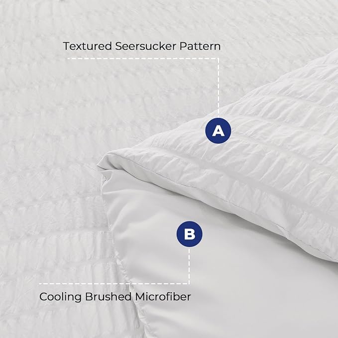 HYMOKEGE White Queen Comforter Set Seersucker 7 Pieces, All Season Luxury Bed in a Bag for Bedroom, Bedding Set with Comforters, Sheets, Pillowcases & Shams