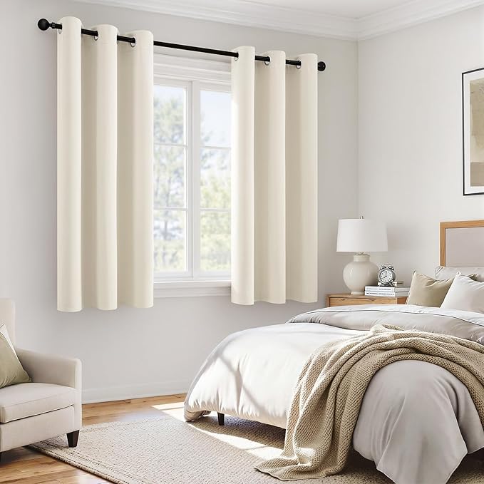 MIULEE Cream 100% Blackout Short Curtains for Bedroom 40x45 Inch Length | 2 Thick Layers Thermal Insulated, Black Liner, Noise Reducing Grommet, Drapes for Kitchen Living Room, 2 Panels