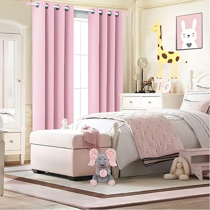 KOUFALL Bubble Gum Pink Blackout Curtains for Girls Room, Cute Light Pink Nursery Curtains Girl, Princess Black Out Girly Curtains for Kids Bedroom, 2 Panels, 52 Inch Wide x 84 Inch Long