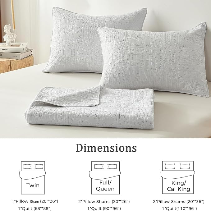 akkialla Twin Quilt Bedding Set,White Ultrasonic Quilt Set,Lightweight Soft Bedspread Coverlet,Modern Style Coin Pattern Bed Cover for All Seasons,2 Piece(1 Quilt,1 Pillow Sham)