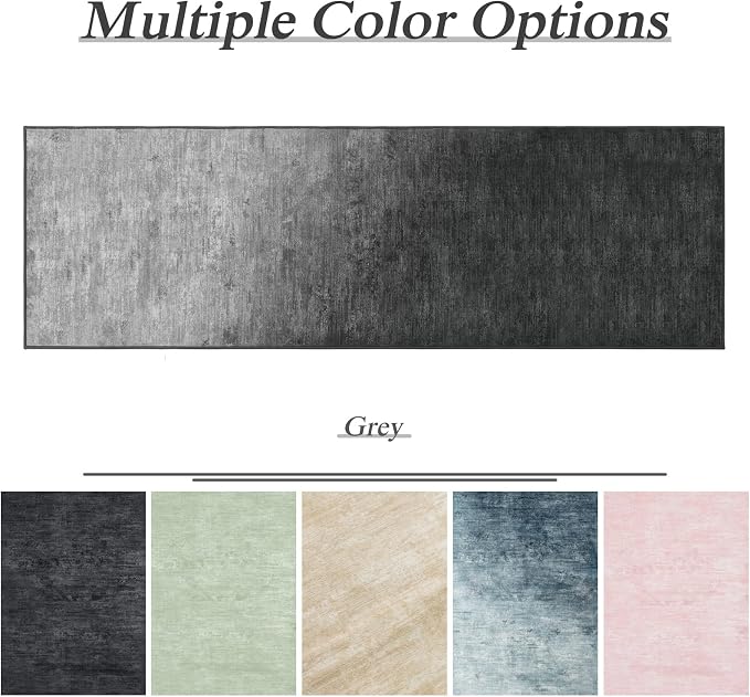 2.7x8 Washable Area Rug, Gray Solid Area Rugs for Living Room & Bedroom | Stain-resistant & Non-slip backing,Low Pile Washable Large Carpet, Solid Vintage Style For High Traffic Areas(2.7x8,Gray)