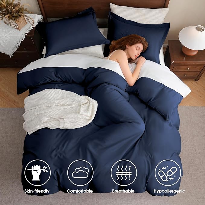 FreshCulture Twin Duvet Cover - 2 Pieces Microfiber Duvet Cover Set with Zipper Closure - Lightweight & Easy Care - 1 Comforter Cover & 1 Pillow Sham - Comforter Not Included (Navy)