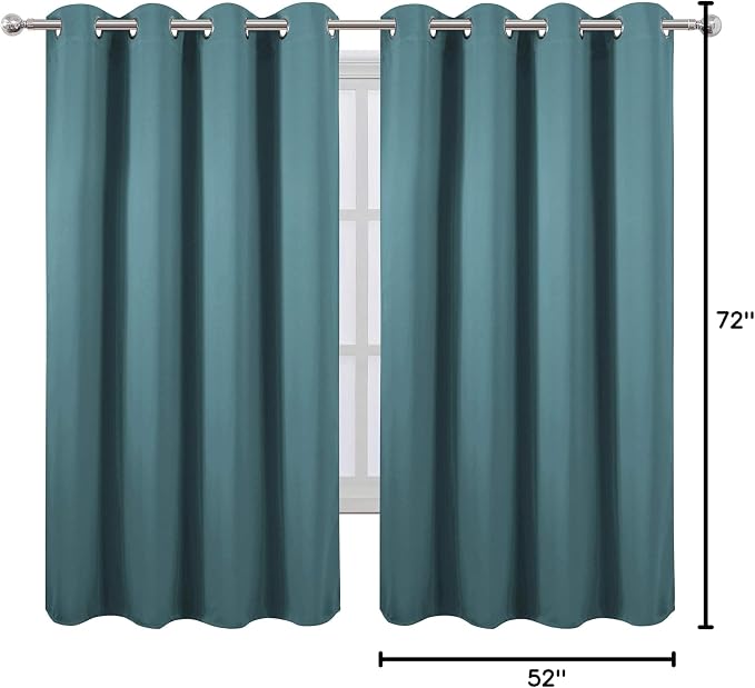 Sea Teal Thermal Blackout Curtains/52 x 72 Inch/Set of 2 Panels Room Darkening Curtains