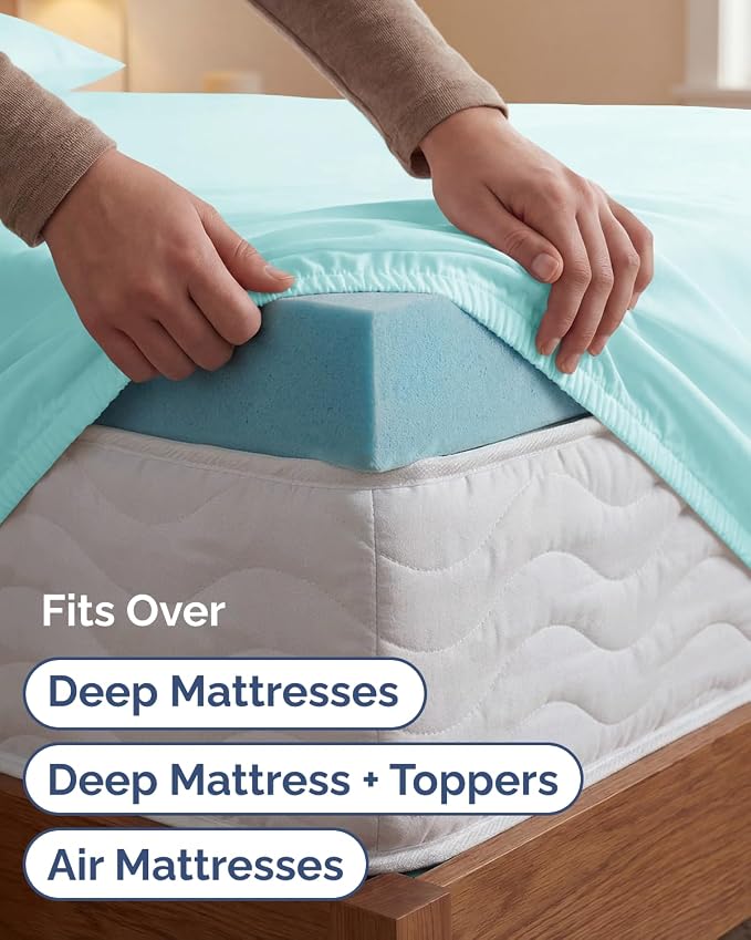 Extra Deep Twin XL Sheet Set - 4 Piece College Dorm Room - Spa Blue | College Dorm Room Essentials, Easy & Secure Fit, Ultra-Soft, Wrinkle & Fade Free, Comfy Sheets Set with Extra Deep Pockets