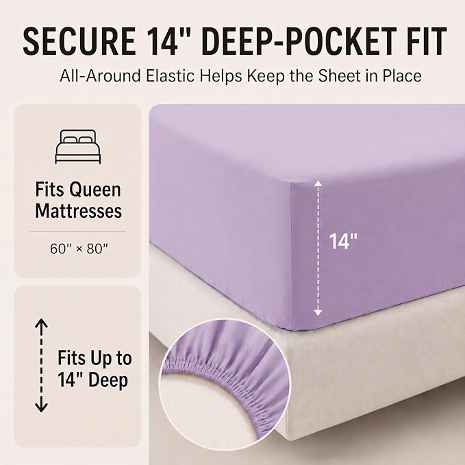Queen Comforter Set Lavender - 7 Pieces Bed in a Bag | OEKO-TEX Certified, All-Season, Bedroom, Guest Room, Down-Alternative Comforter + Flat & Fitted Sheets + 4 Pillowcases