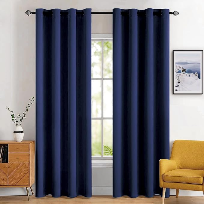 MIULEE Navy Blue Blackout Bedroom Curtains Drapes 84 Inch Long 52"x84" | Grommet Top, Room Darkening Window Drapes, Privacy Protection, Thermal Insulated, Heat Blocking, Light Blocking