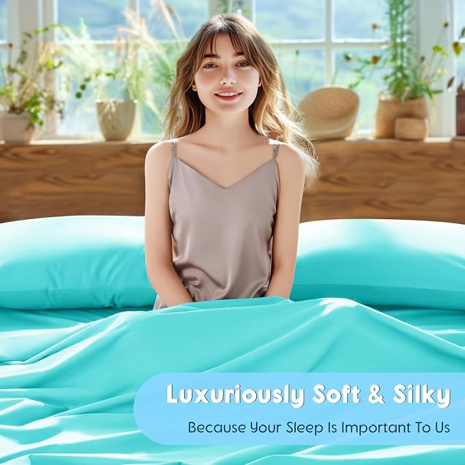 SONORO KATE 1000 Series 100% Egyptian Cotton Cal King Sheet Set,4 Pieces | Soft,Breathable Long Staple,Sateen Weave,Luxury 5-Star Hotel Bed Sheets,16" Deep Pocket,Seafoam