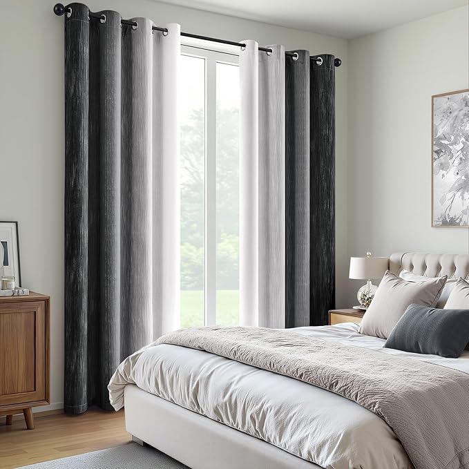 MIULEE Black and Greyish White Ombre Blackout Curtains 52Wx96L Set of 2 | Full Room Darkening,Thermal Insulated,96 Inch Long,Grommet Drapes for Bedroom/Living Room,Modern Window Treatments