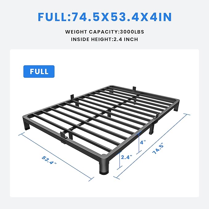MAF 4 Inch Full Size Metal Platform Bed Frame with Round Corner Legs | Mattress Slide Stopper, 3000 LBS Heavy Duty Steel Slats Support, Noise Free, No Box Spring Needed, Easy Assembly, Anti-Slip