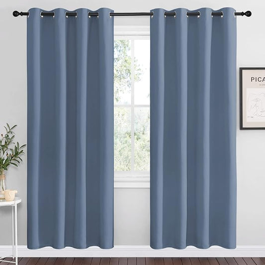 NICETOWN Stone Blue Blackout Curtains for Bedroom 55" w x 78" L 2 Panels | Thermal Insulated Room Darkening Draperies for Living Room Kitchen Home Decoration, Total Privacy Window Treatments Decor