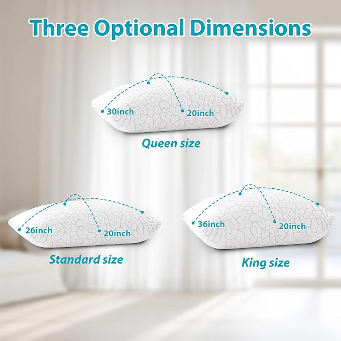 Cooling Pillows King Size Set of 2, Shredded Memory Foam | Adjustable for Hot Sleepers, Cold Pillows, Firm Bed Pillows, Side Back Stomach Sleeping, Removable Washable Cover