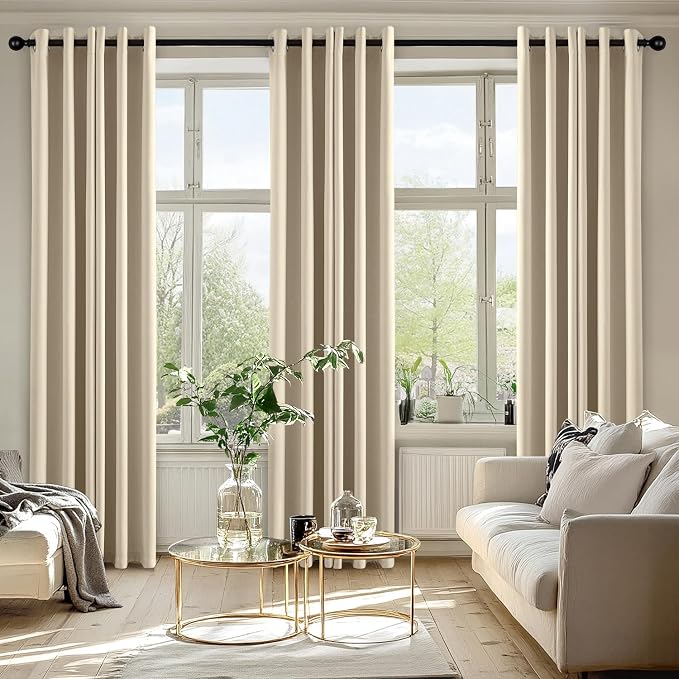 MIULEE Blackout Curtains for Bedroom 2 Panels 34 x 72 Inch Long Cream Beige | Thermal Insulated, Living Room Darkening Grommet Drapes, Noise Reducing, Light Blocking Window Treatments