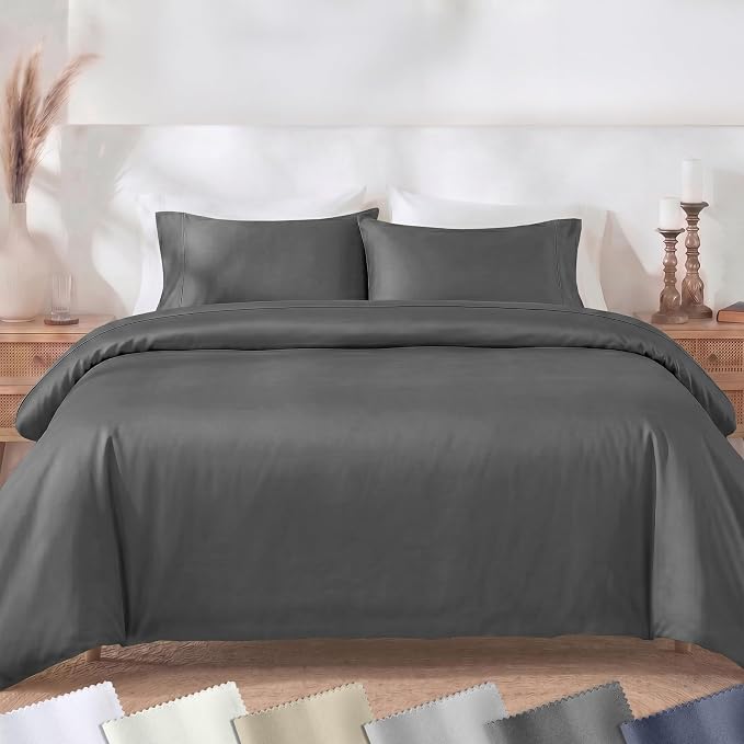 California Design Den Luxury Oversized King Duvet Cover Set, Grey | Soft 400 Thread Count 100% Cotton Sateen Backed by GH Seal, Duvet Cover & Pillow Sham 3 Pc Set, Button Closure & Corner Ties