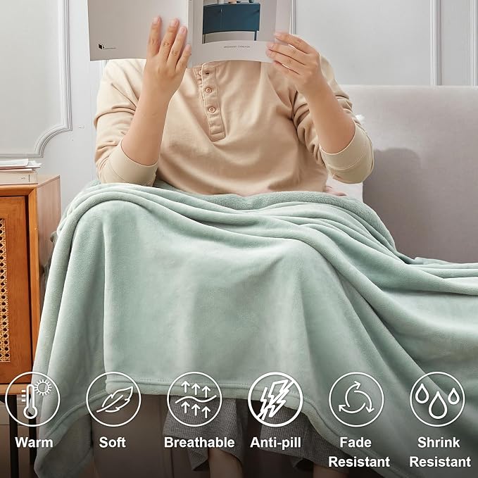 Hansleep King Grey Green Fleece Blanket, Soft Flannel Bed Blanket | Fuzzy Cozy Blanket 90x108 Inches, Multi-use for Bed, Sofa, Couch, Travel, Camping, All Season Warm Lightweight Cover
