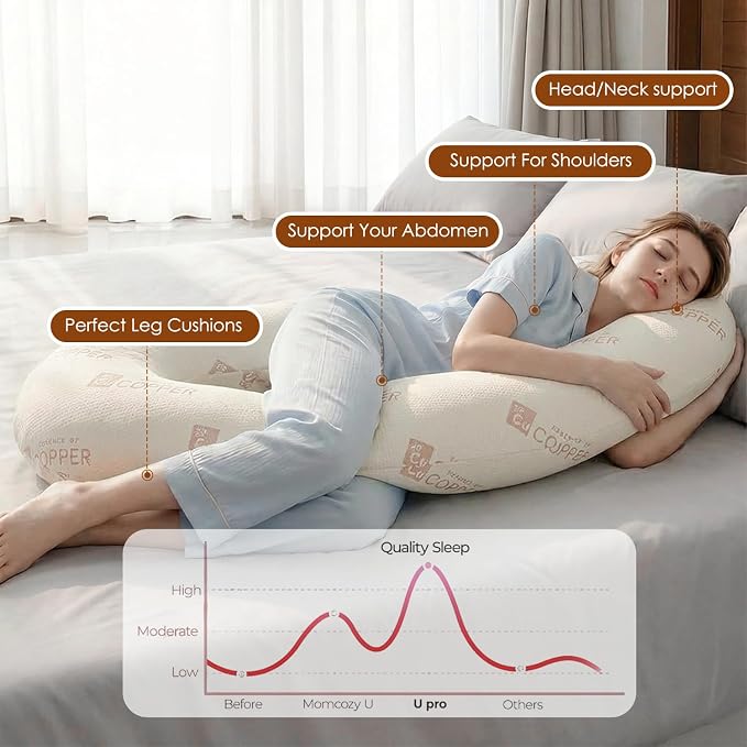 Body Pillow for Adults, Swan Bed Pillow Insert for Sleeping, Copper, 49 In | Side Sleeper Pregnancy Bed Pillow, Soft Fabric, Shredded Memory Foam and Removable Washable Cover