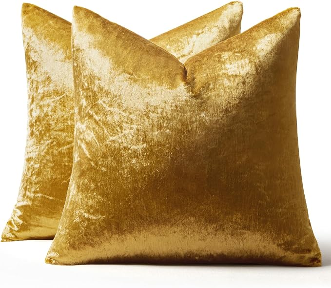 MIULEE Velvet Throw Pillow Covers 18x18 Inch Pack of 2 Golden | Soft Solid Decorative Pillow Covers, Modern Luxury Home Decor, for Couch Chair Sofa Bedroom Livingroom
