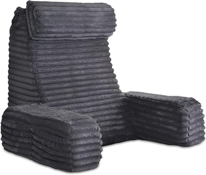 ENITYA 22" XL Back Pillow for Bed Sitting Up with Armrests & Big Pockets | Reading Pillow for Bed, Soft Back Support Chair, Ideal for Watching TV, Gaming, Nursing, Resting, Post Surgery, Dark Grey
