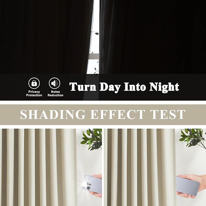 Vision Home Sand Pinch Pleated Full Blackout Curtains Linen Blended Room Darkening Window Curtains 84 inch for Living Room Bedroom Thermal Insulated Pinch Pleat Drapes with Hooks 2 Panel 40" Wx84 L